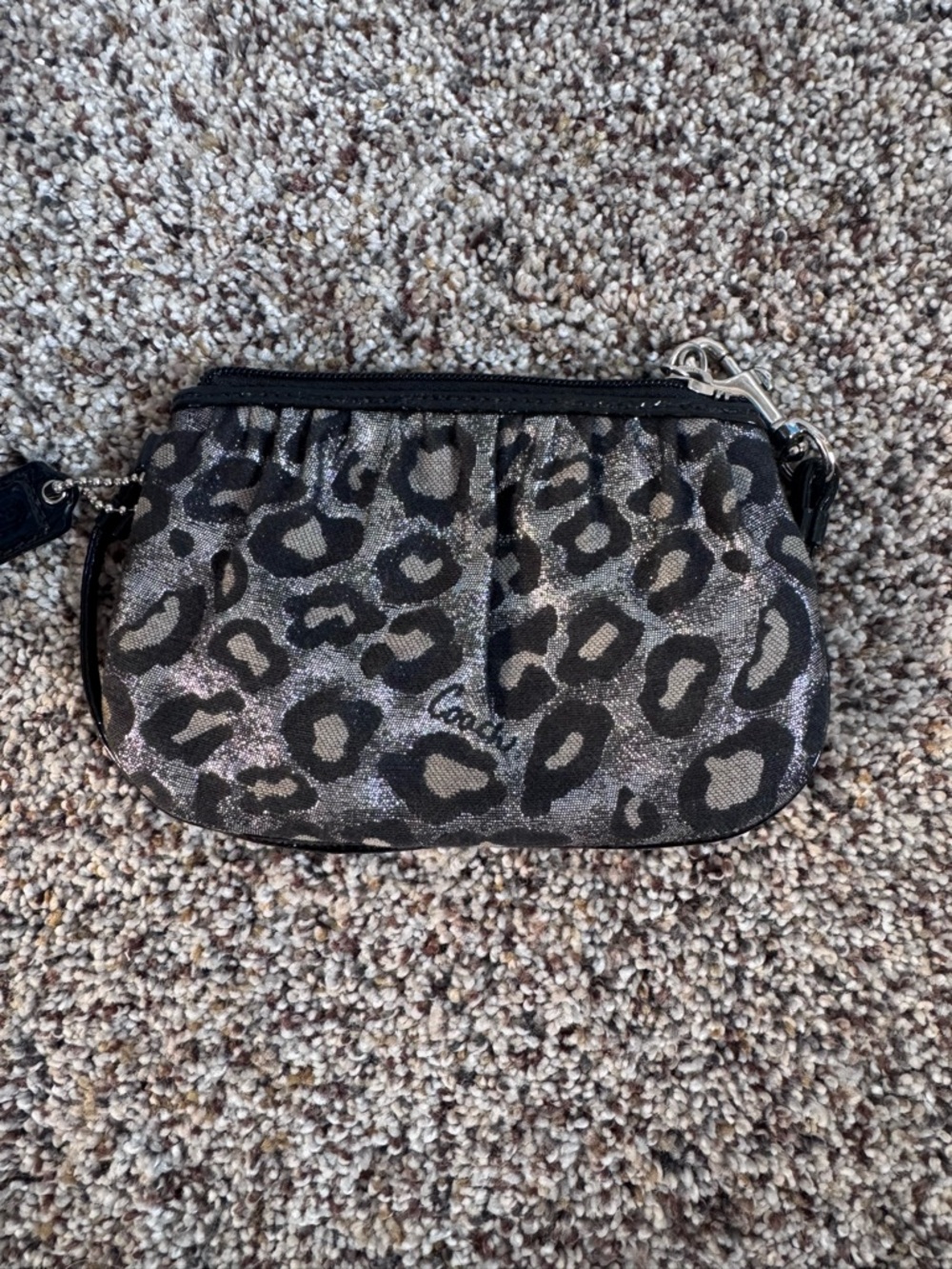 Coach Metallic Leopard Print Wristlet - Black & Silver
